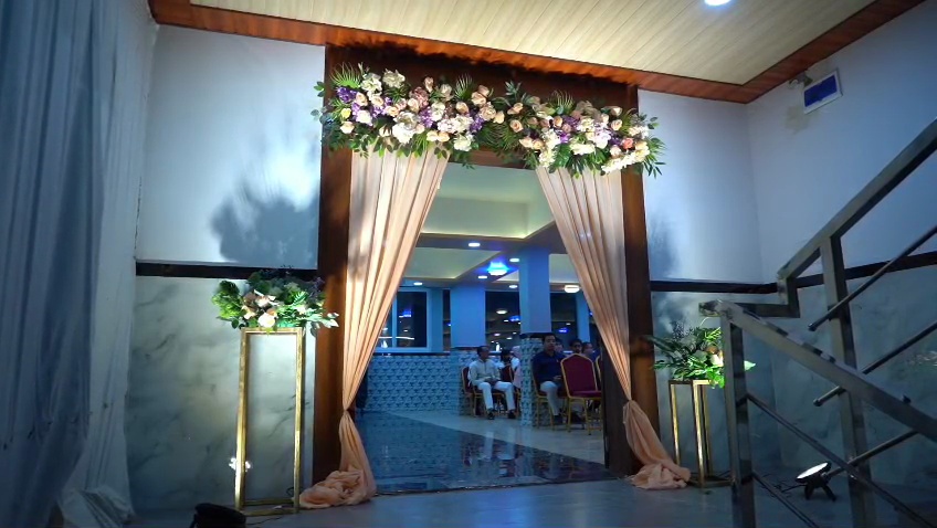 Decorated entrance frame from a wedding celebration at Royal Celebration